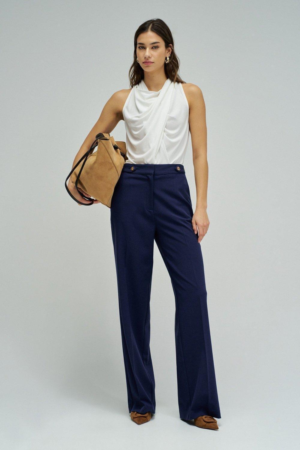Trousers In Fabric With Straight Leg, Blue, medium