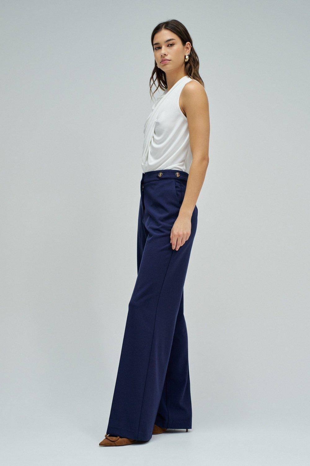 Trousers In Fabric With Straight Leg, Blue, medium