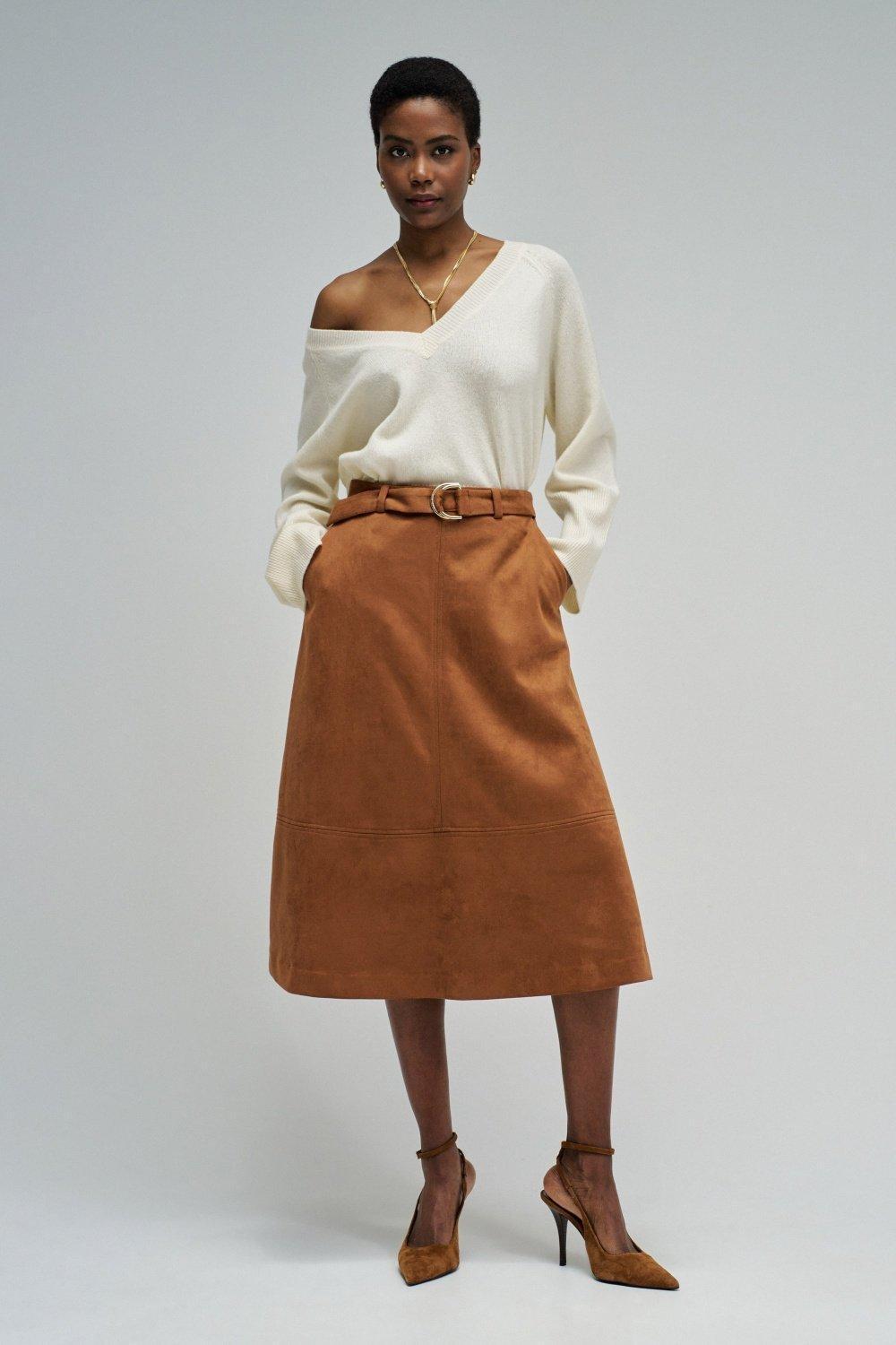 تنورة ميدي شمواه, Brown, medium