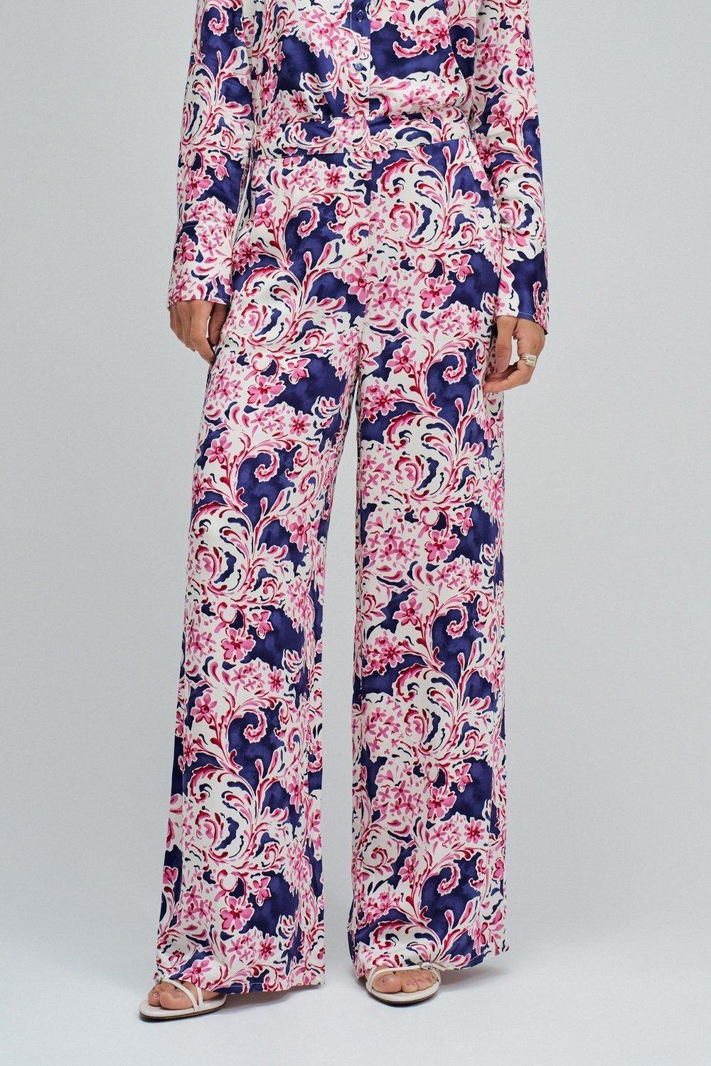 Regular Fit Trousers With Floral Pattern, Blue, large image number 0