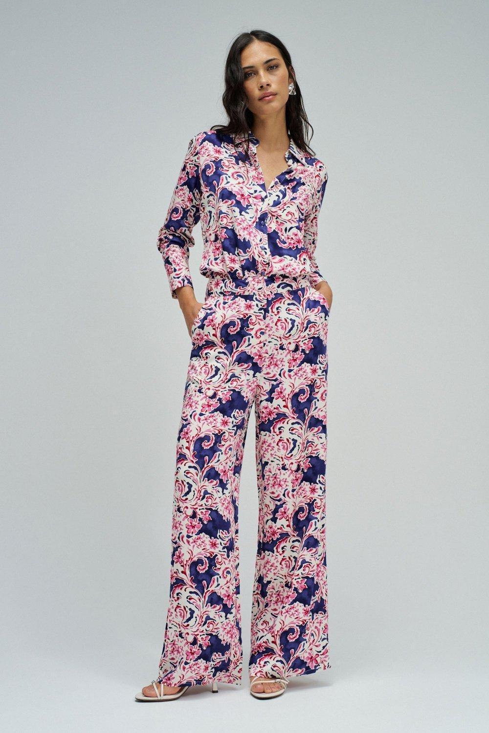 Regular Fit Trousers With Floral Pattern, Blue, large image number 1