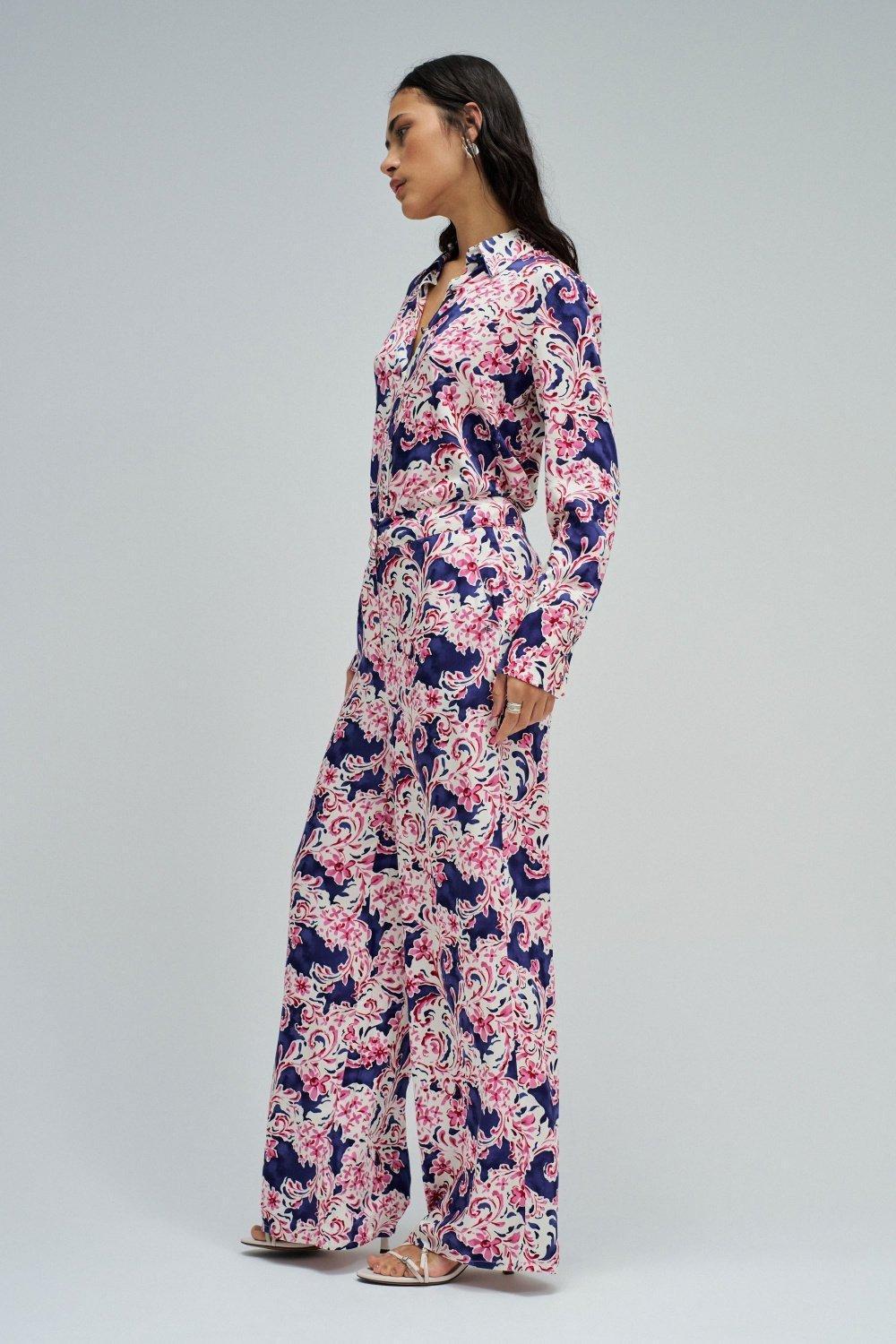 Regular Fit Trousers With Floral Pattern, Blue, large image number 2