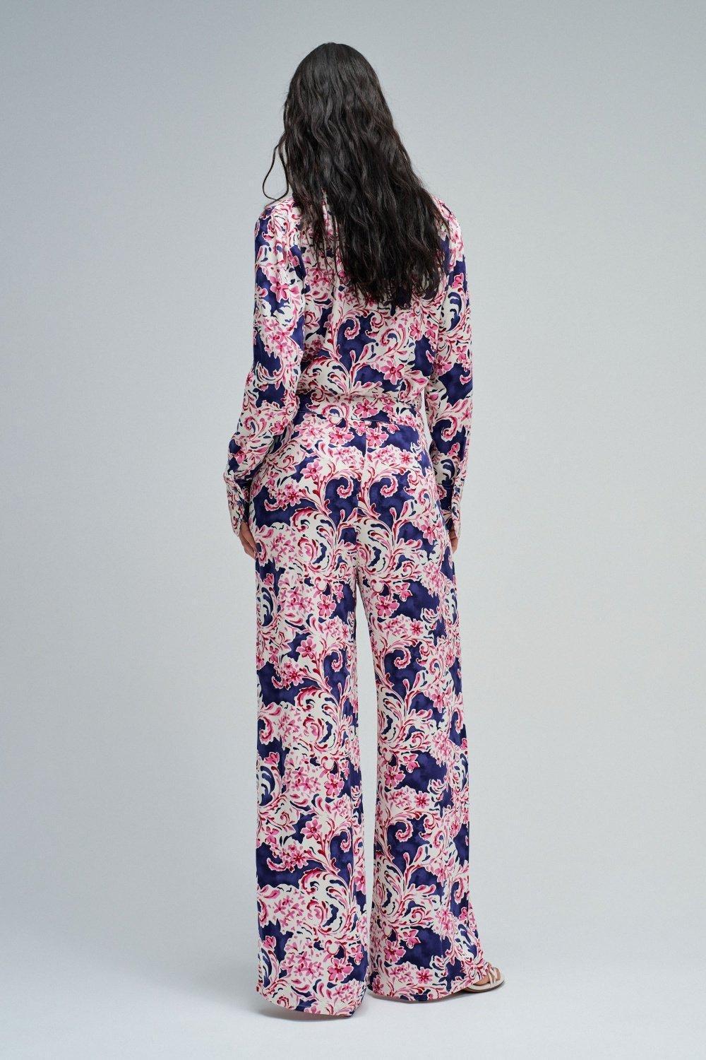 Regular Fit Trousers With Floral Pattern, Blue, large image number 3