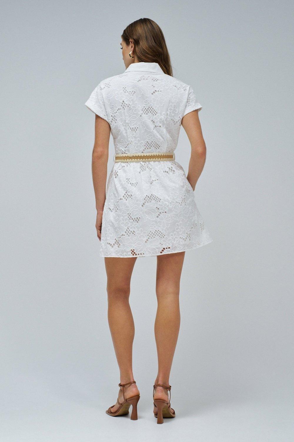 Embroidered Shirt Dress , White, large image number 3