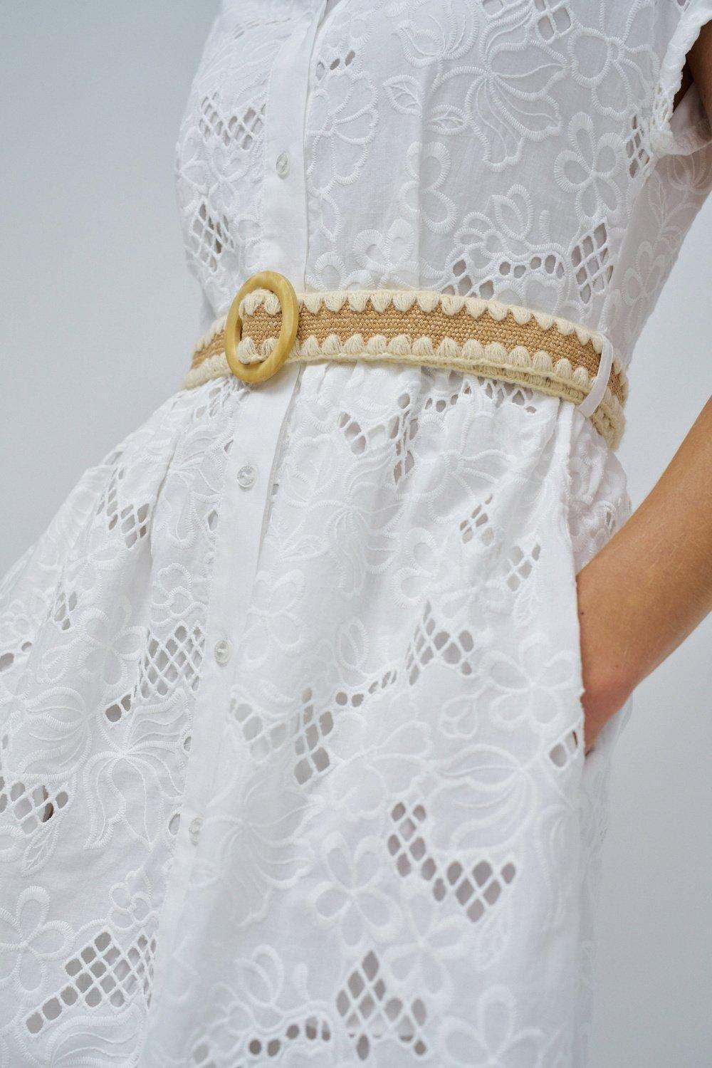 Embroidered Shirt Dress , White, large image number 4