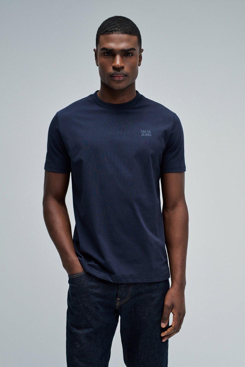 T-Shirt With Branding, Navy, medium