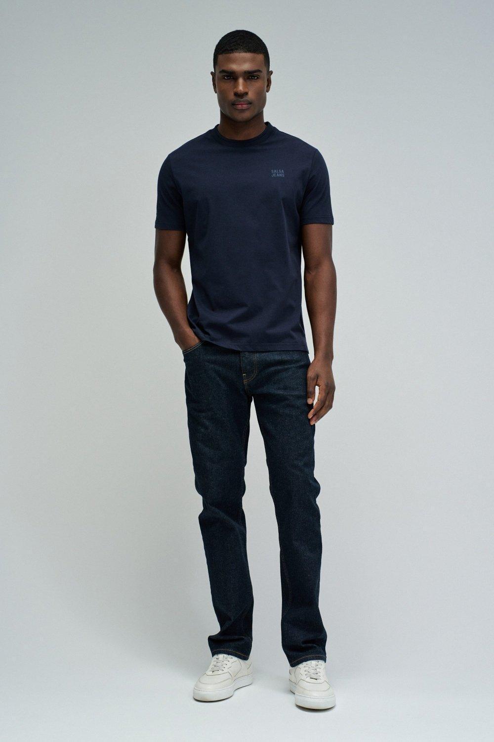 T-Shirt With Branding, Navy, medium