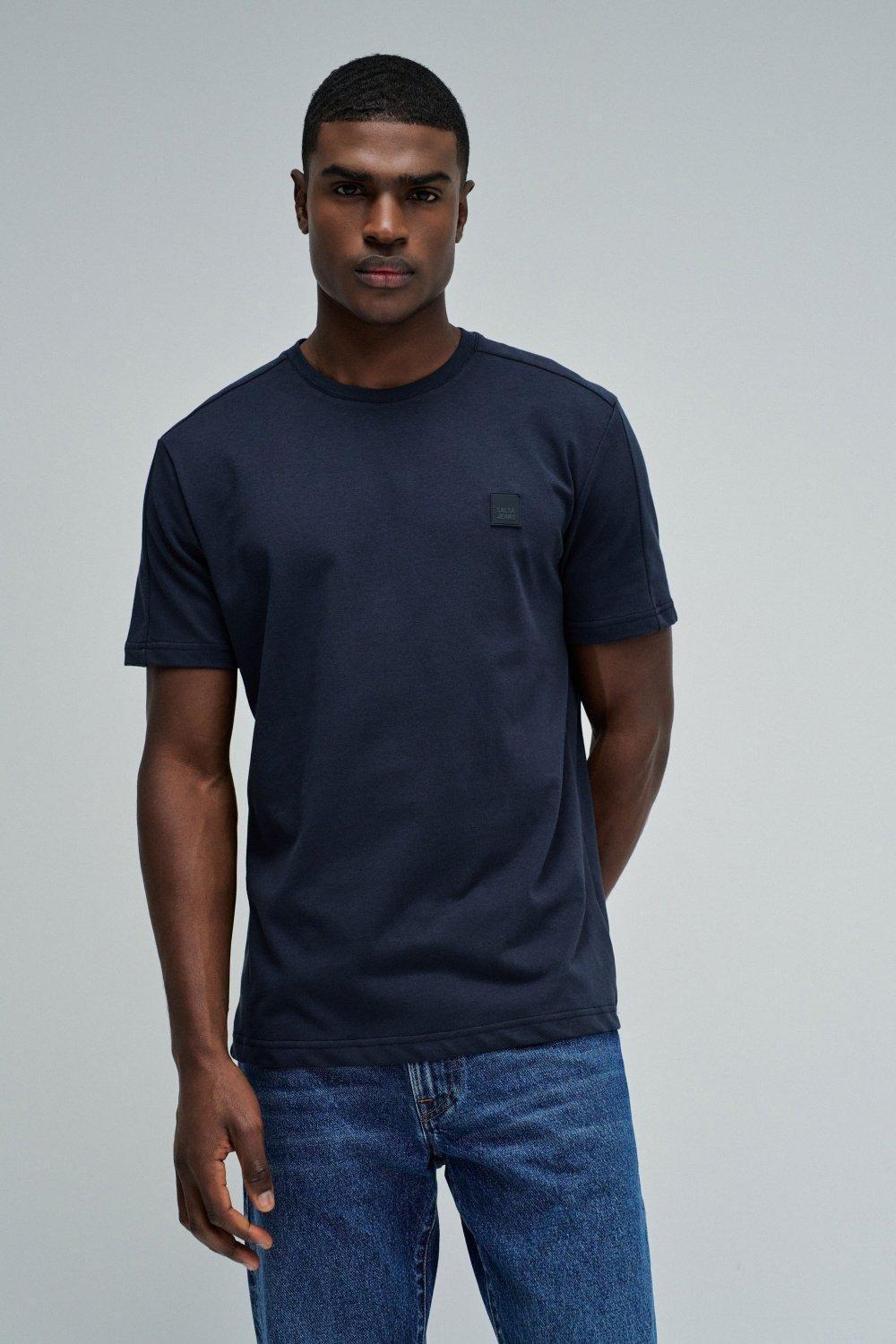 T-Shirt Regular Fit Melange Pique Structure, Navy, large image number 0