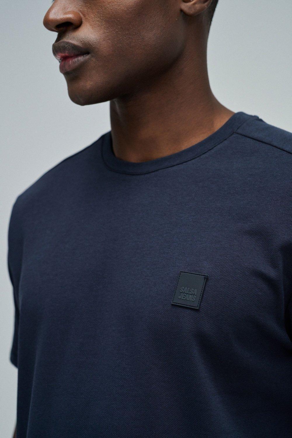 T-Shirt Regular Fit Melange Pique Structure, Navy, large image number 4