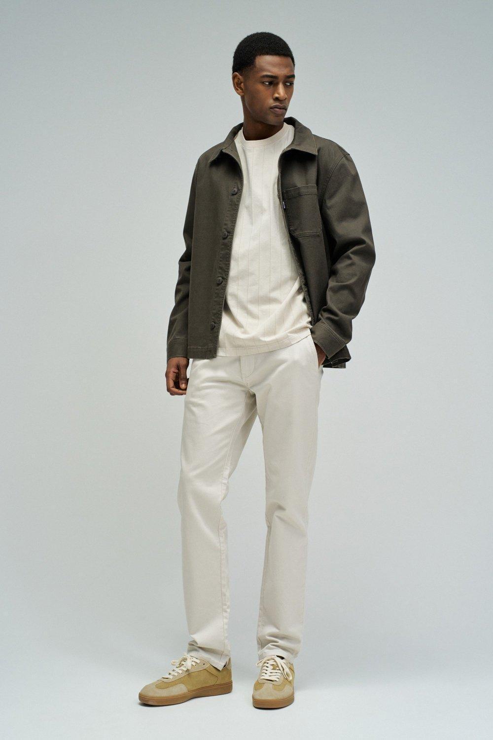 T-Shirt Regular Fit Textured Striped, Cream, large image number 1