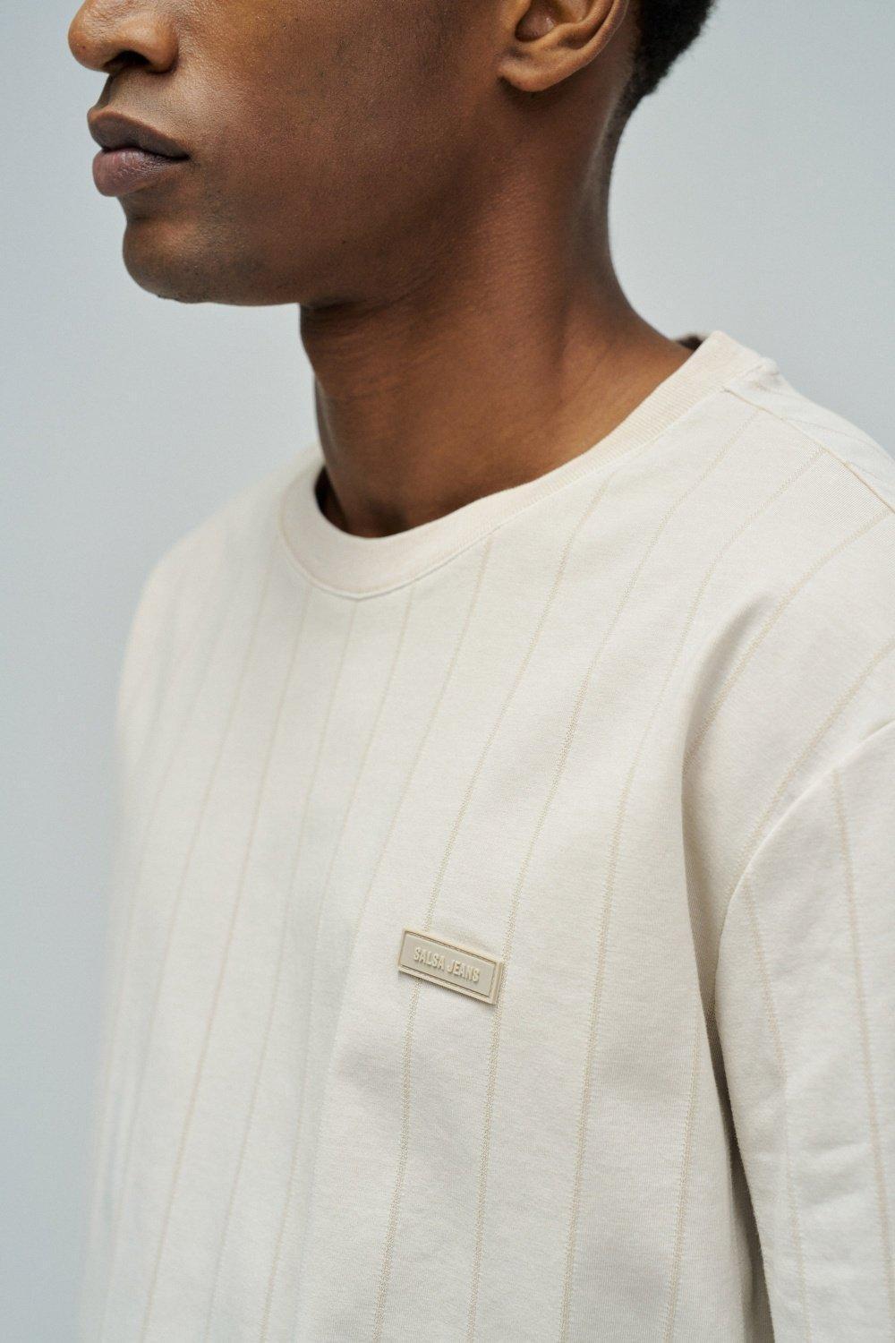 T-Shirt Regular Fit Textured Striped, Cream, large image number 4