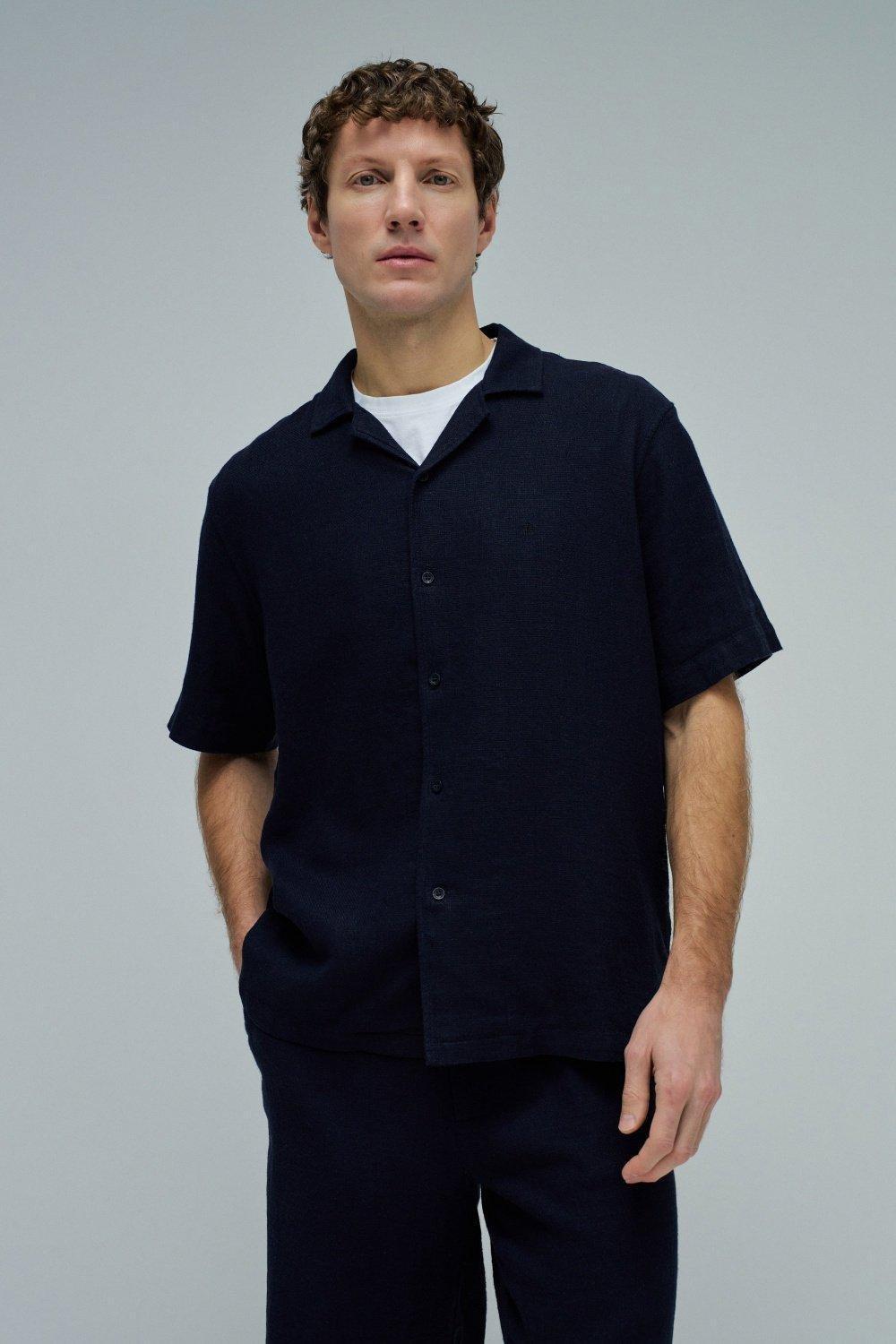 Shirt With Linen, Navy, large image number 0