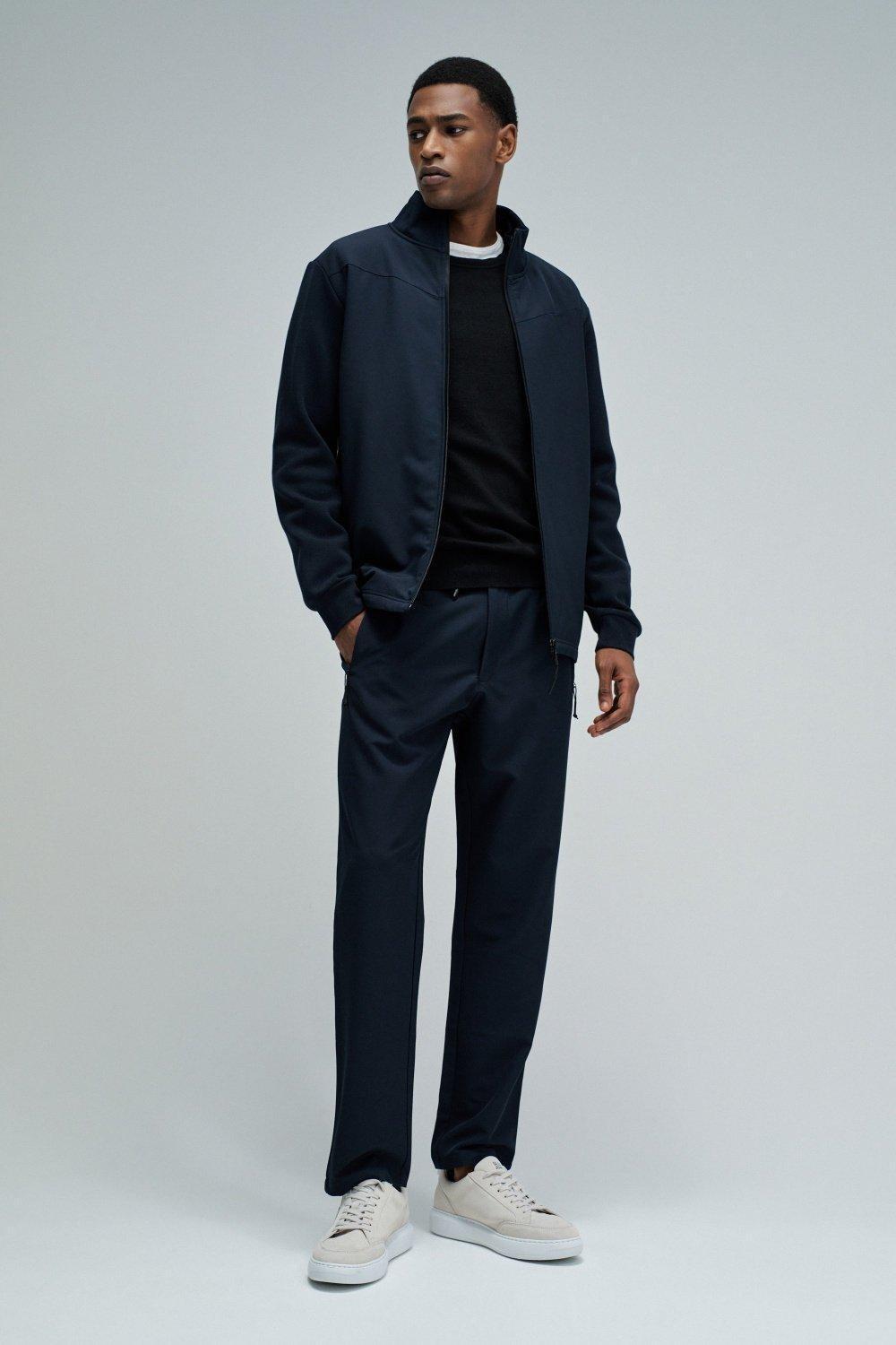 Jacket With Mix Materials, Navy, large image number 1