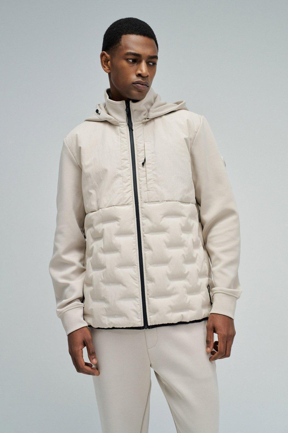 Hoodie Sport Jacket Mix Fabrics Set, Cream, large image number 0