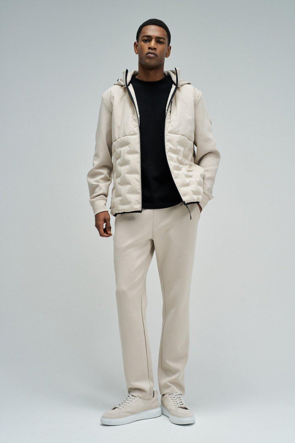 Hoodie Sport Jacket Mix Fabrics Set, Cream, medium