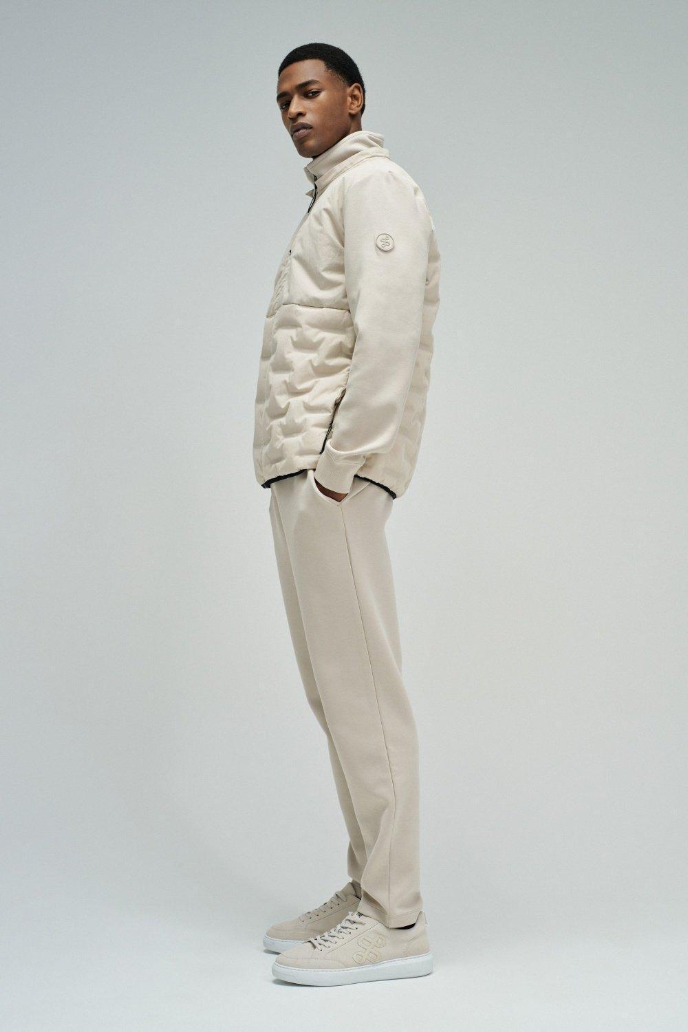 Hoodie Sport Jacket Mix Fabrics Set, Cream, medium