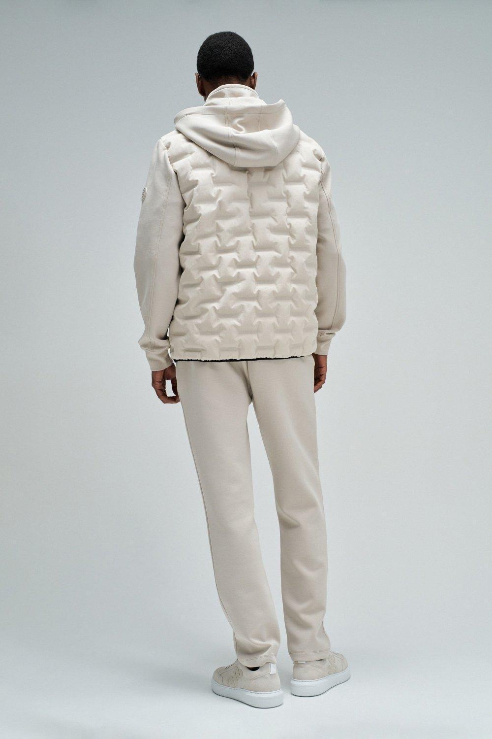 Hoodie Sport Jacket Mix Fabrics Set, Cream, large image number 3