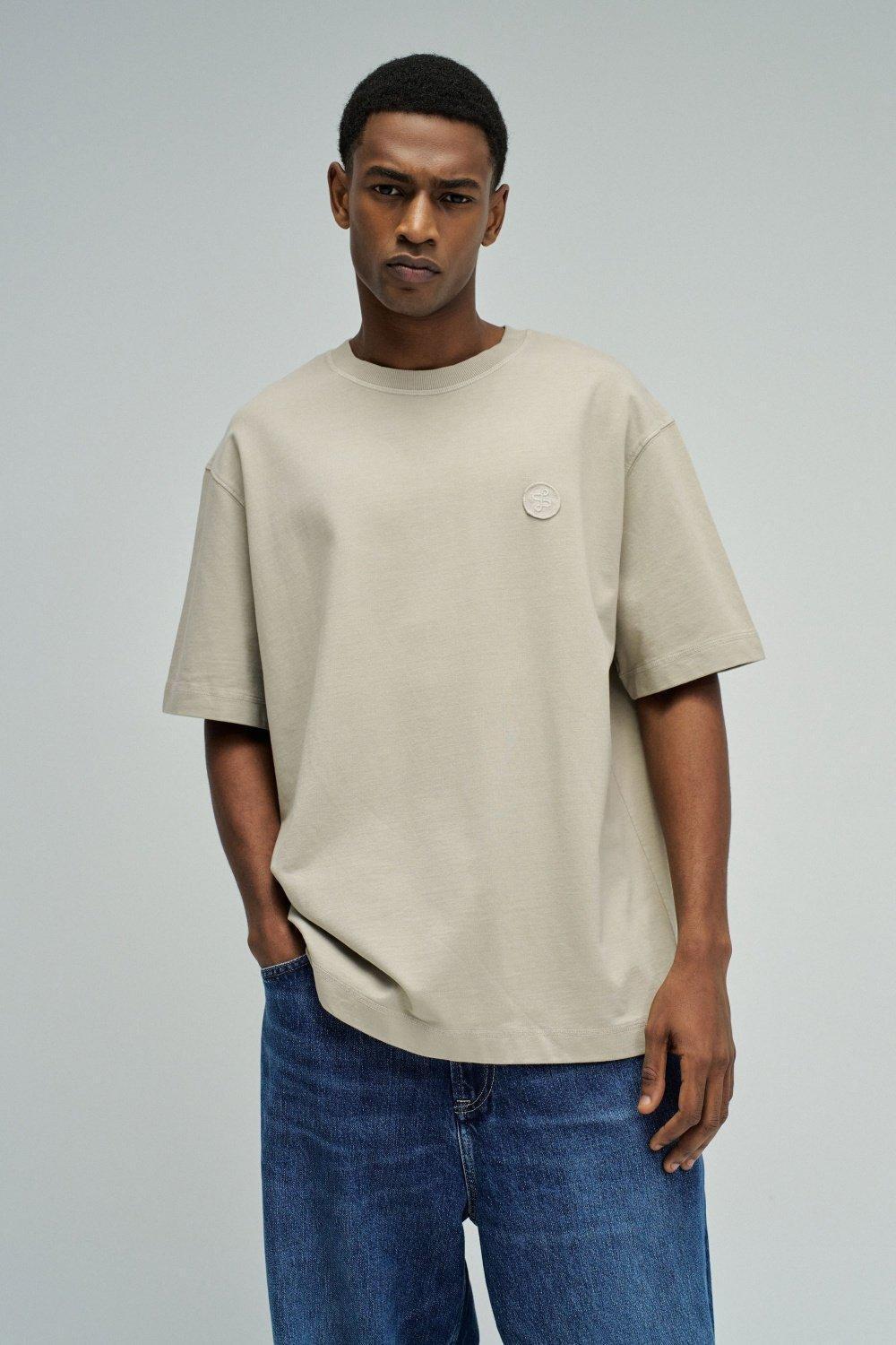 T-Shirt With Branding, Cream, medium
