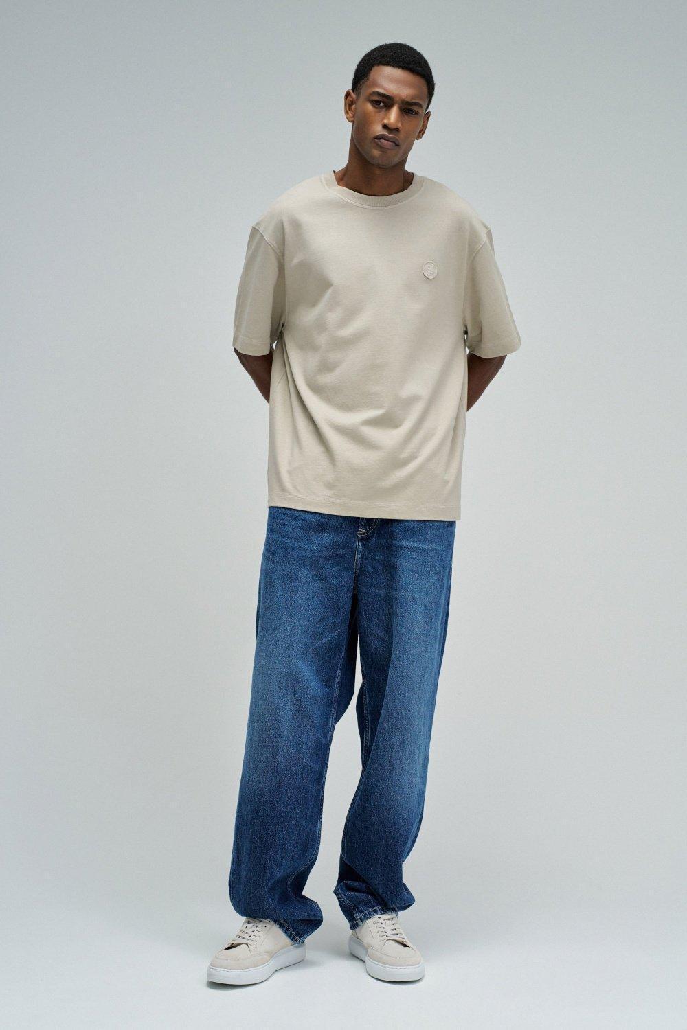 T-Shirt With Branding, Cream, medium