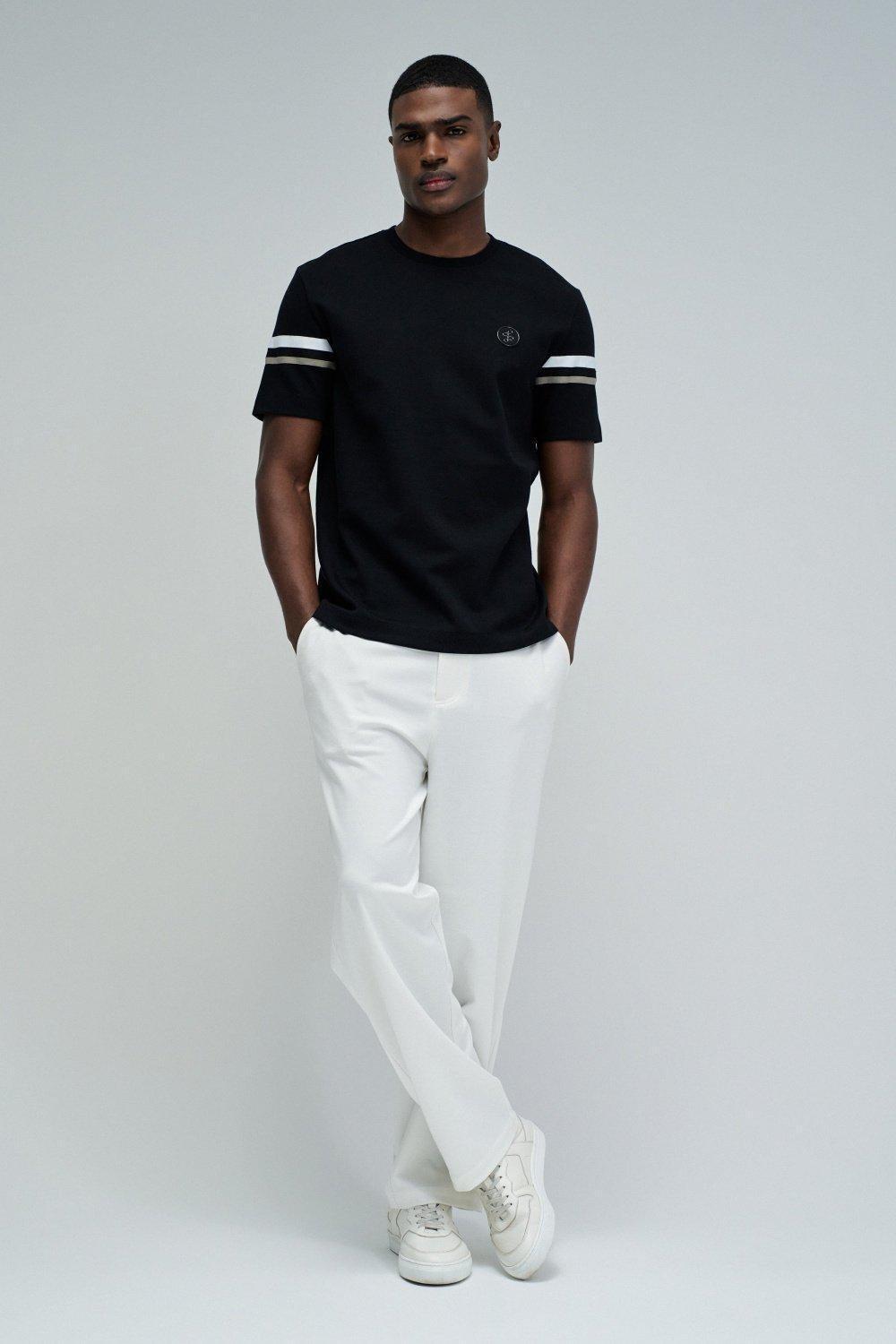 T-Shirt With Stripes, Black, medium