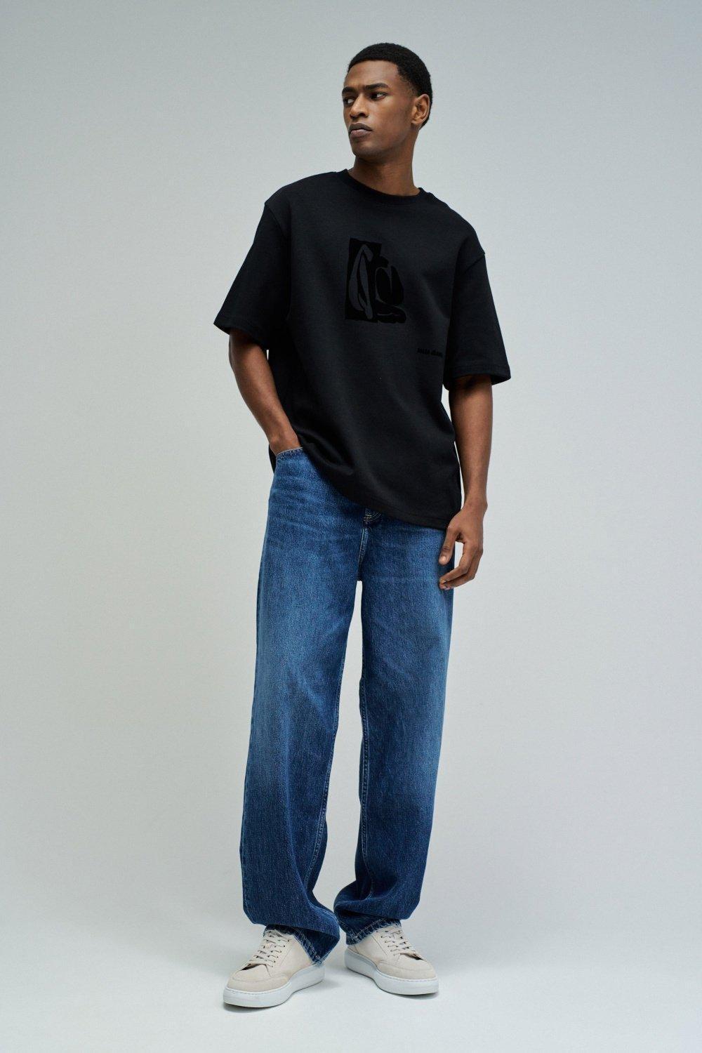 T-Shirt With Velvet Print, Black, medium