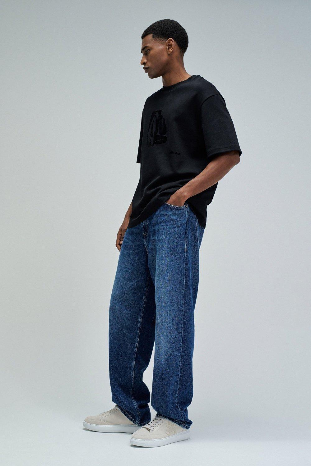 T-Shirt With Velvet Print, Black, medium