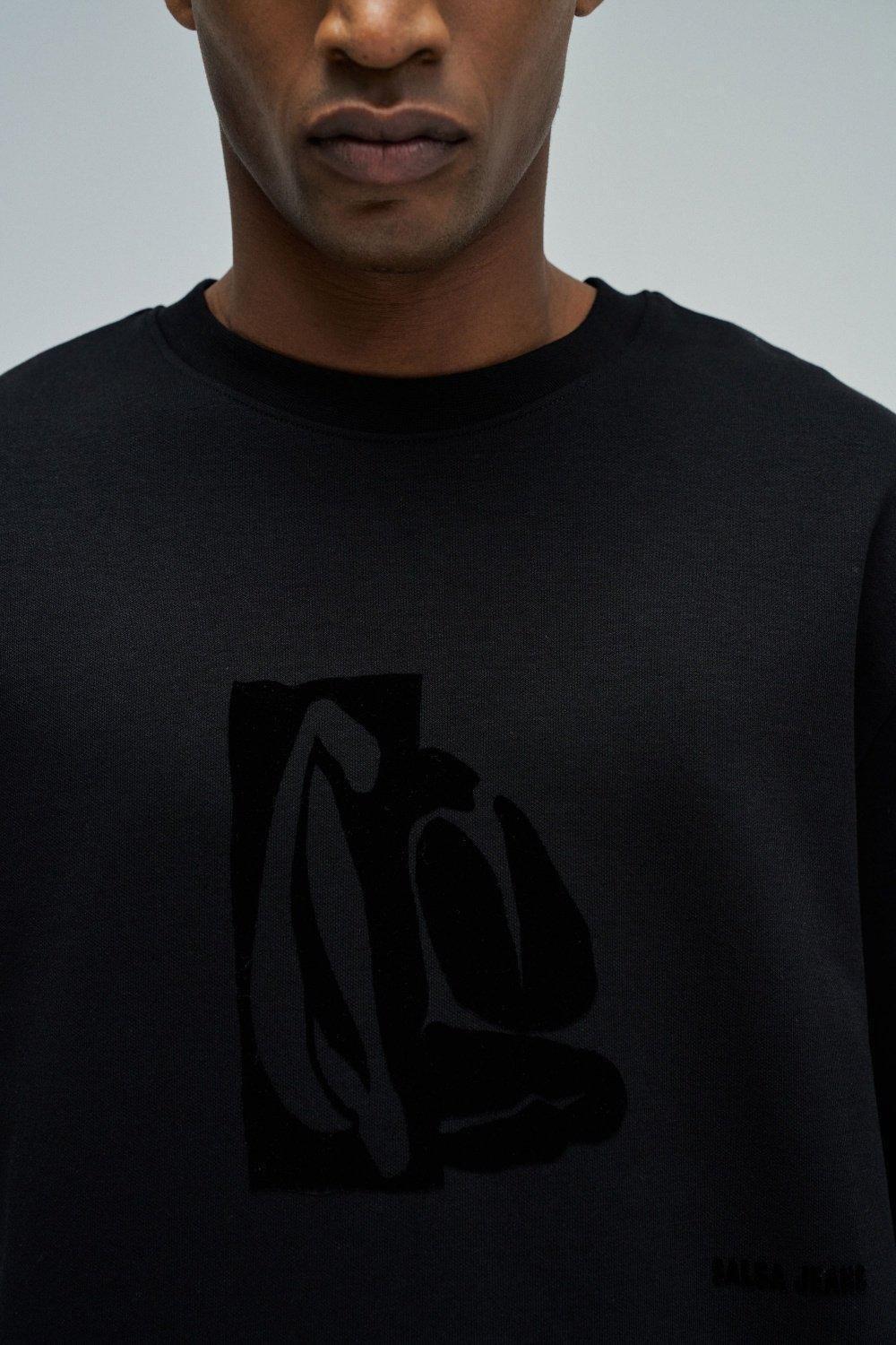 T-Shirt With Velvet Print, Black, large image number 4