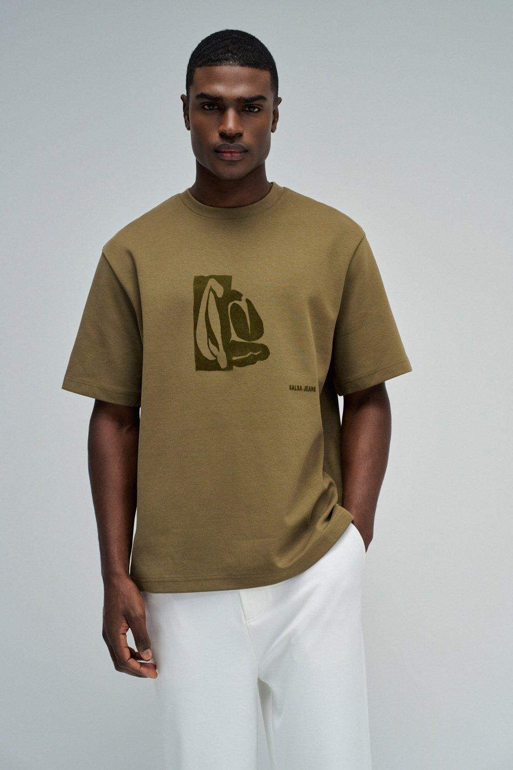 T-Shirt With Velvet Print, Green, medium