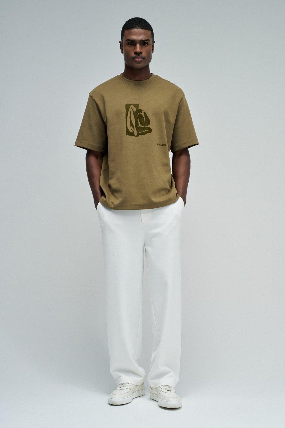 T-Shirt With Velvet Print, Green, medium