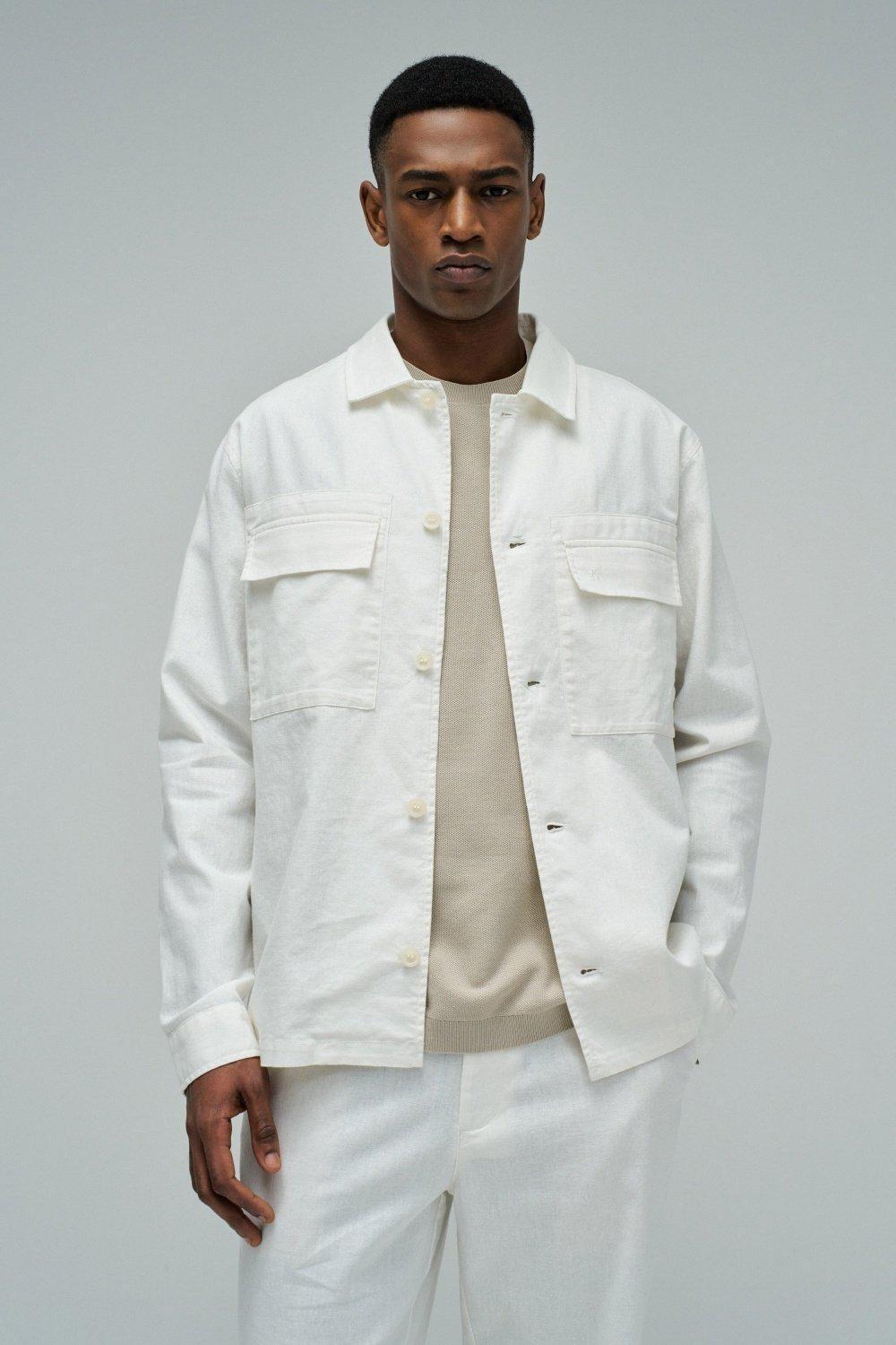 Shirt With Linen, Pearl, large image number 0