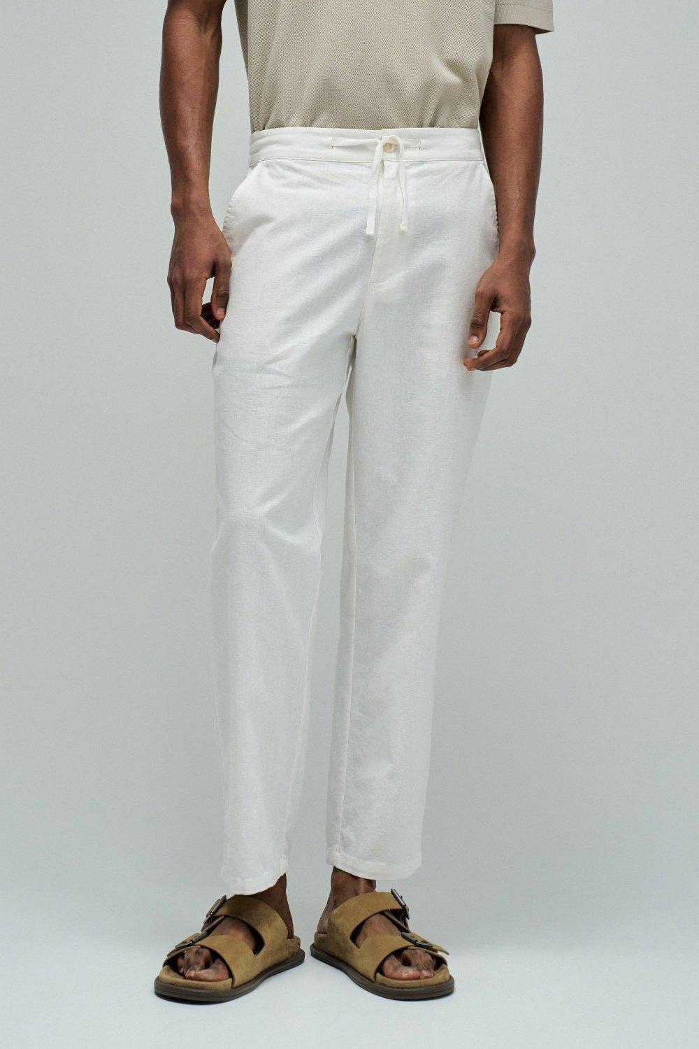Jogger Trousers With Linen, Pearl, medium