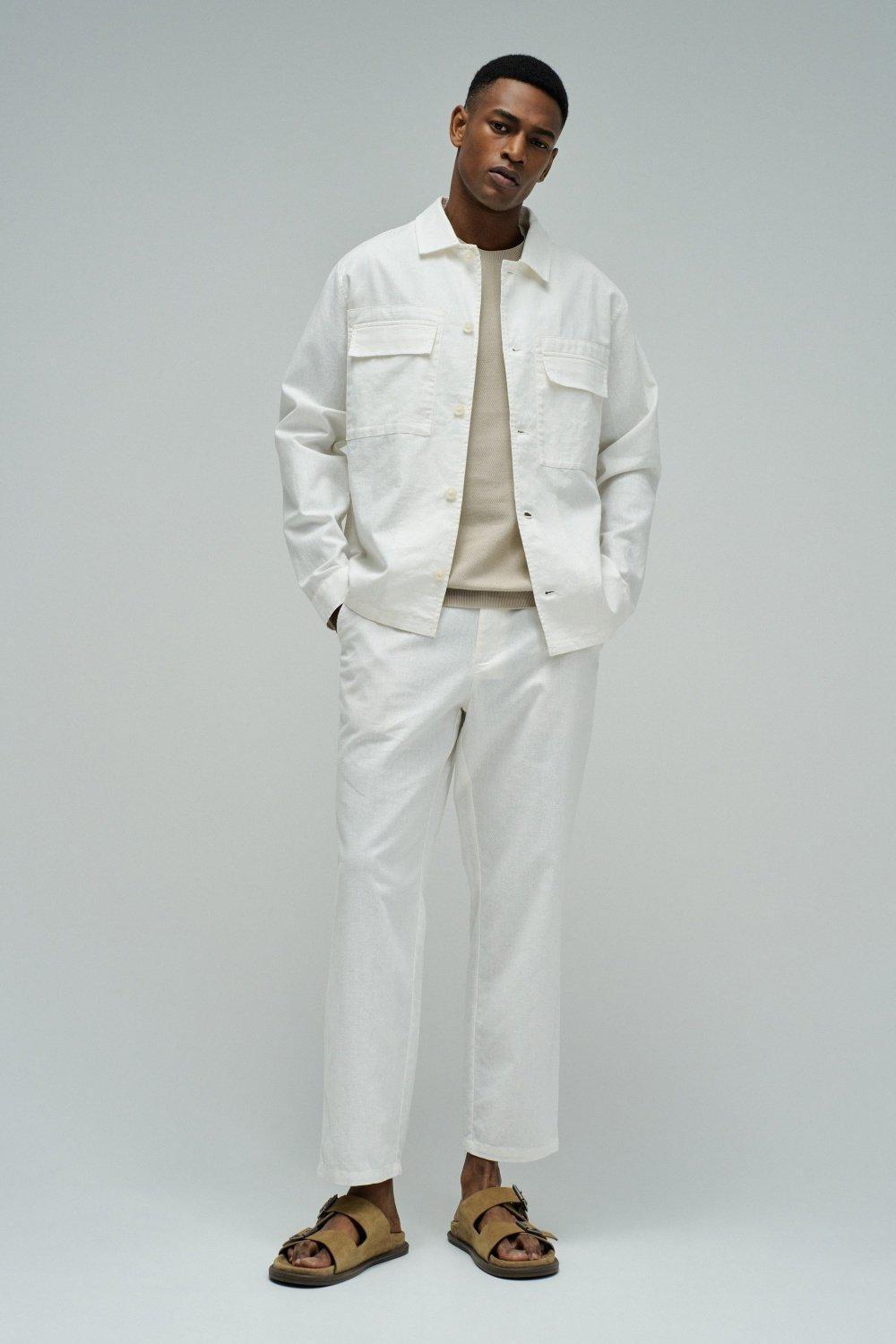 Jogger Trousers With Linen, Pearl, medium