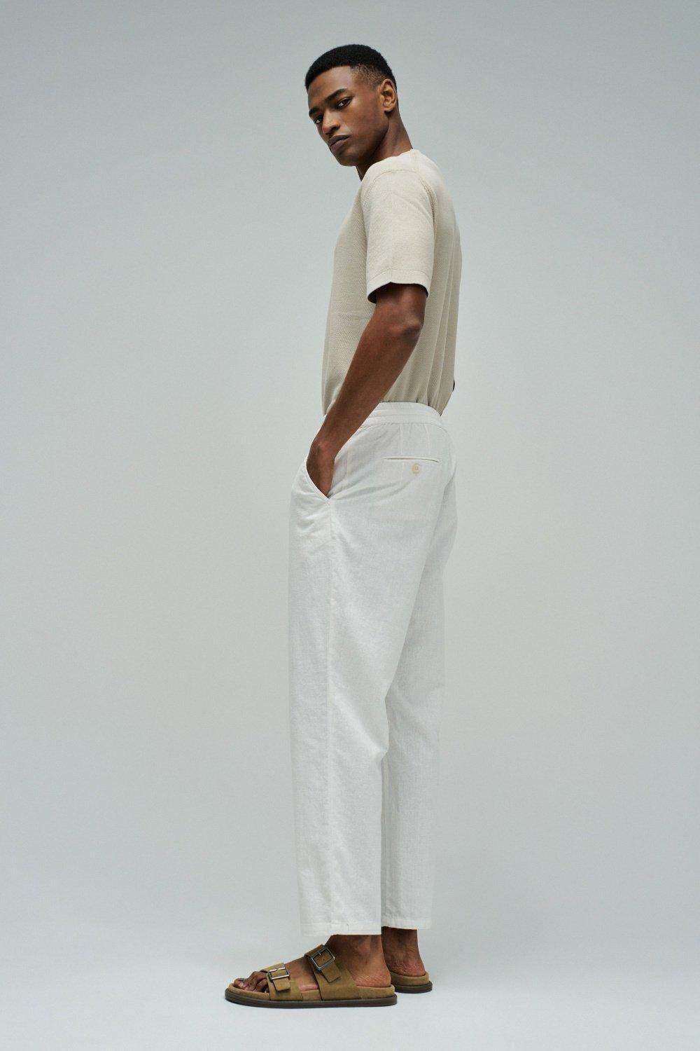 Jogger Trousers With Linen, Pearl, medium