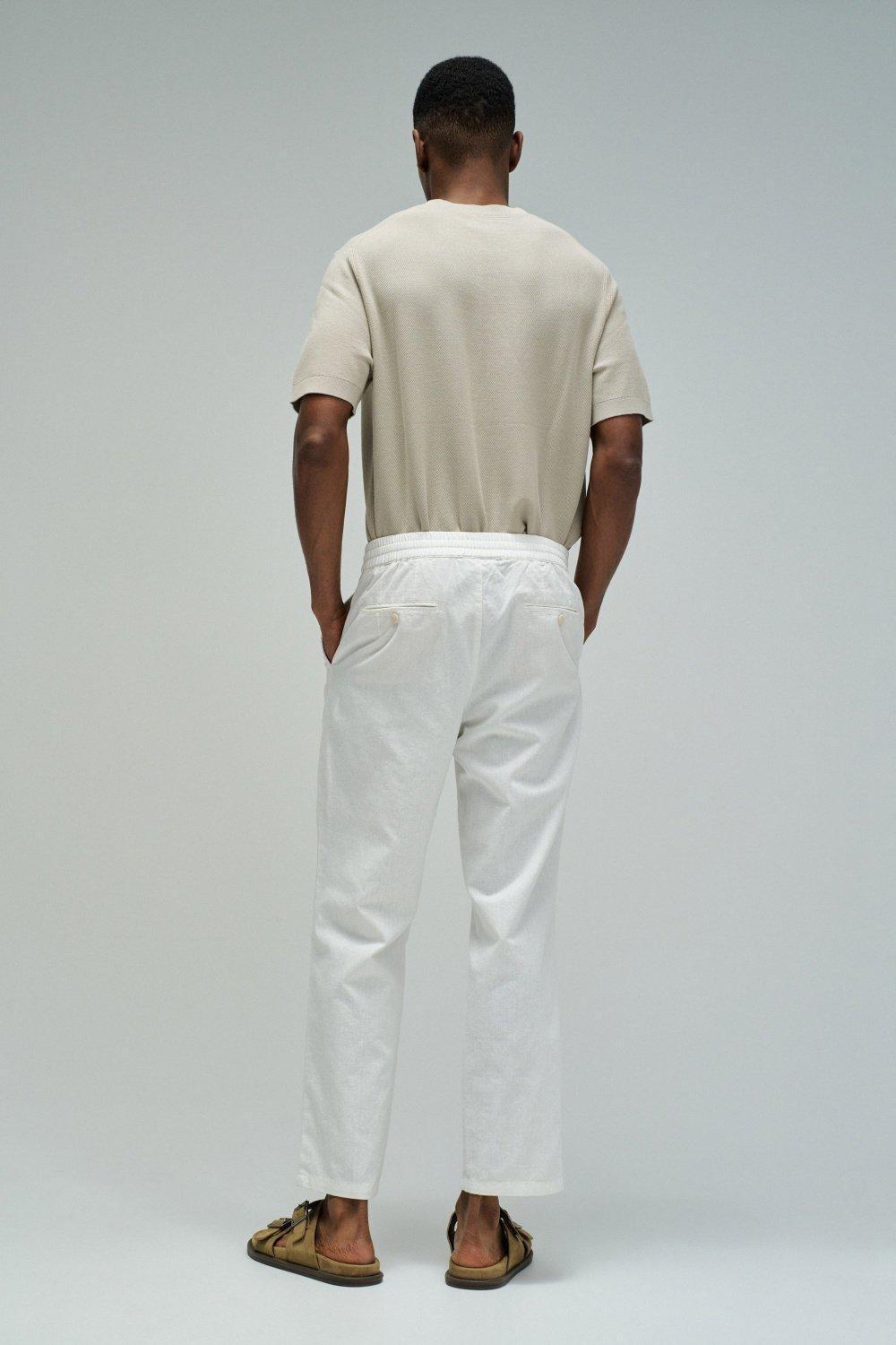 Jogger Trousers With Linen, Pearl, large image number 3