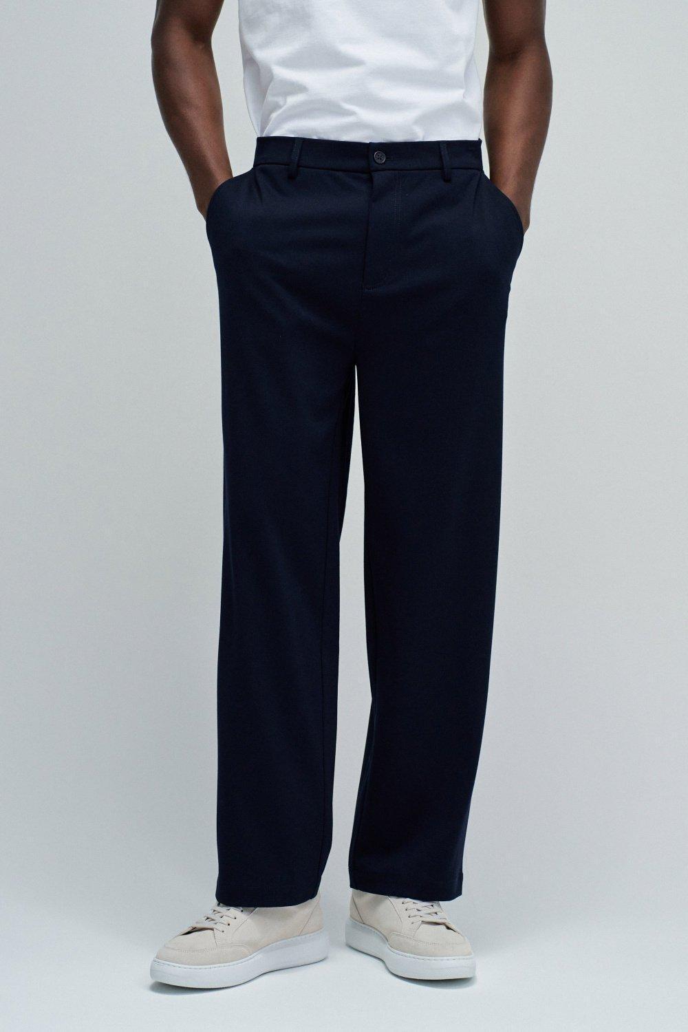 Chino Trousers With Elastic Waistband, Navy, medium