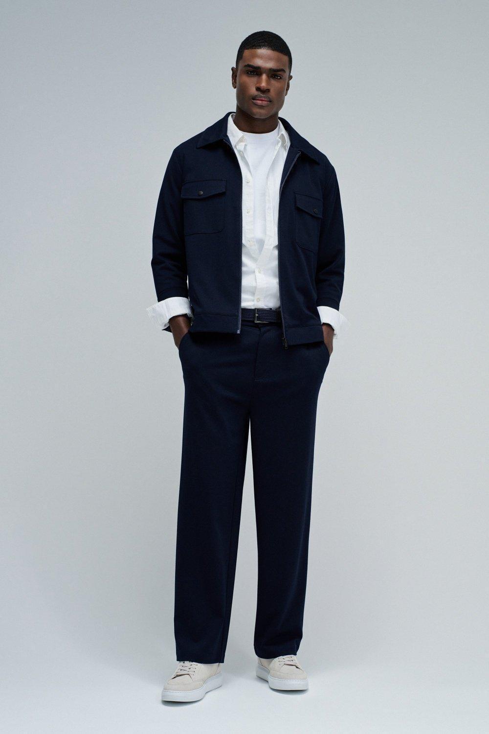 Chino Trousers With Elastic Waistband, Navy, medium