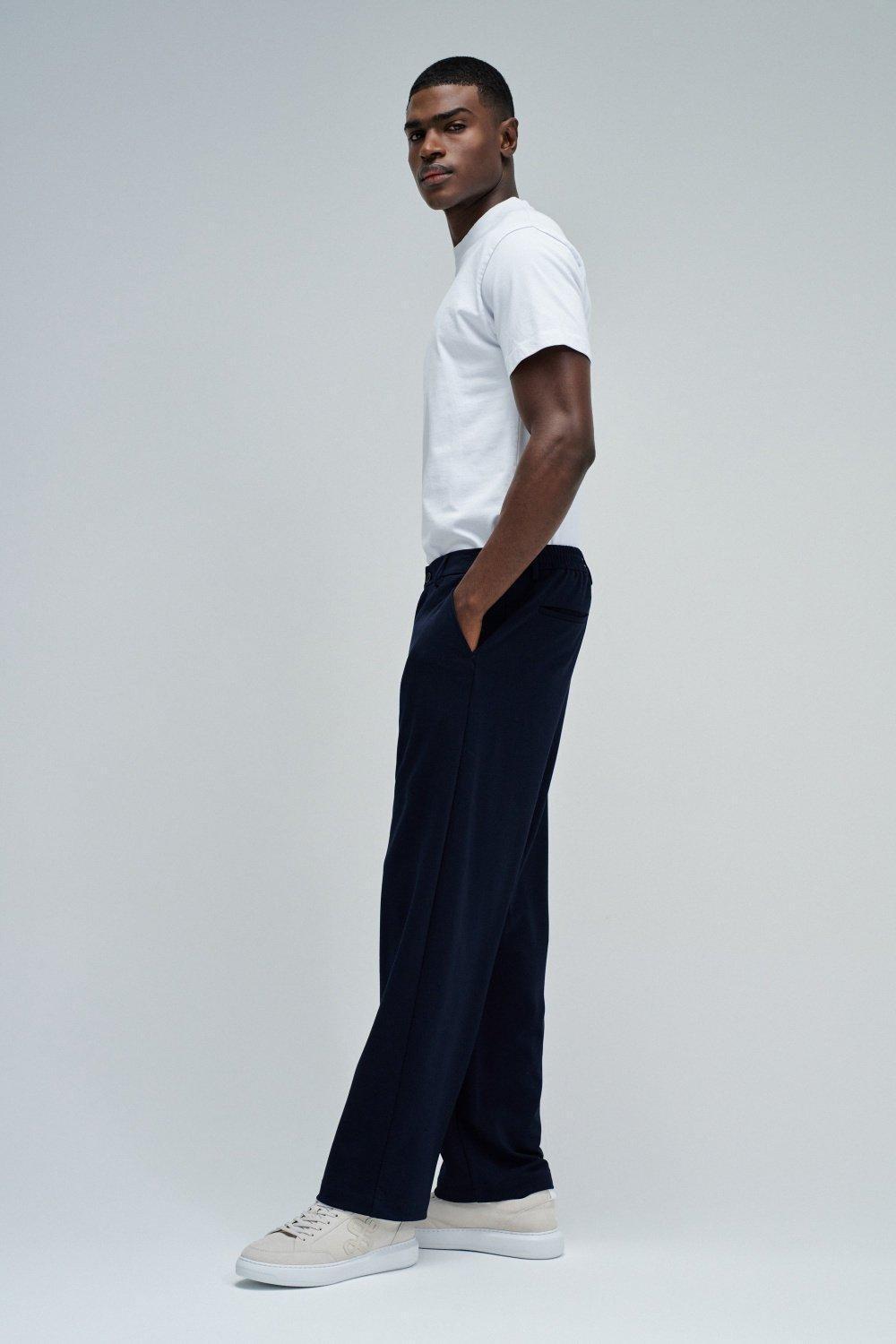 Chino Trousers With Elastic Waistband, Navy, medium