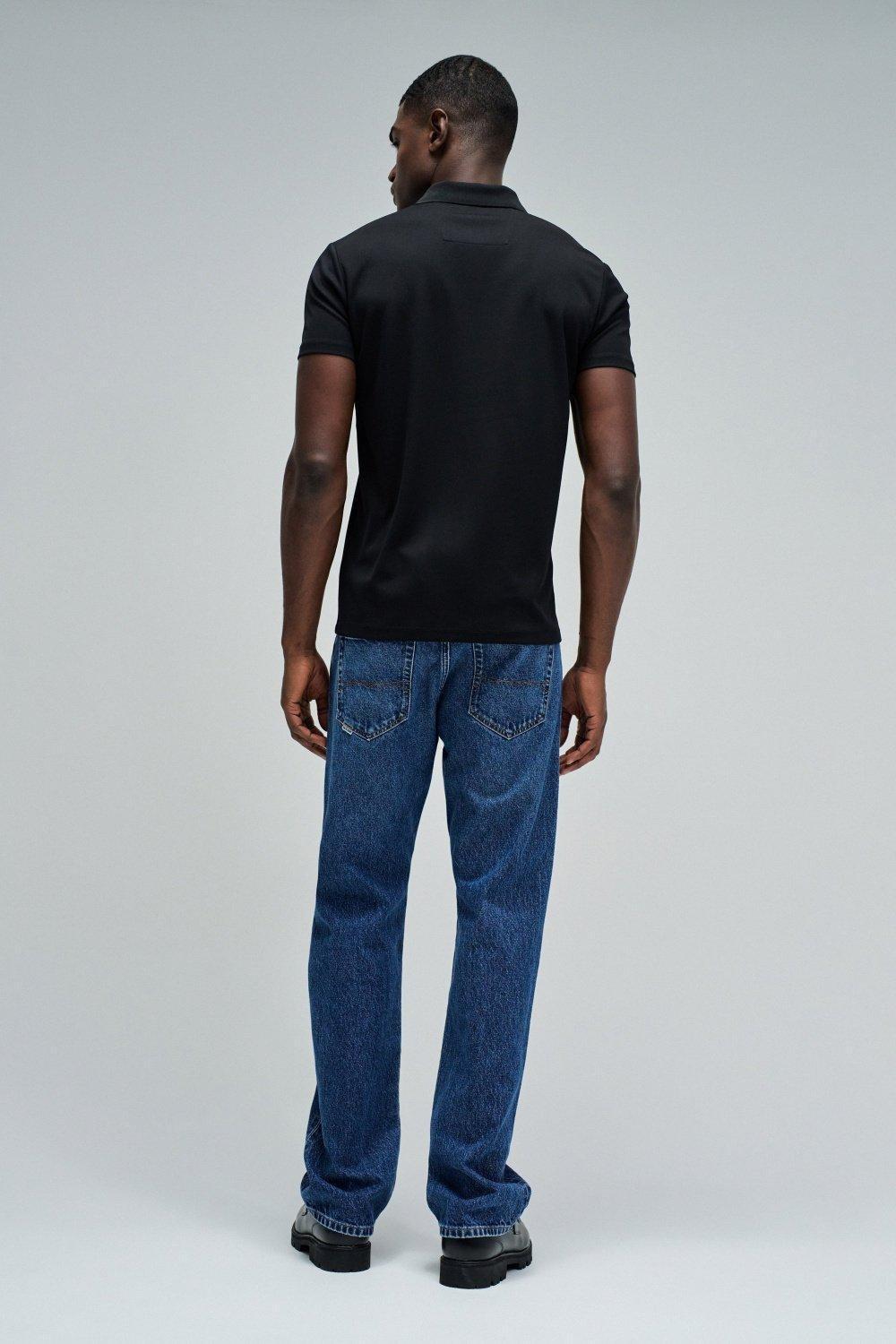 Polo Regular Fit Pique with Structure and Zip, Black, large image number 3