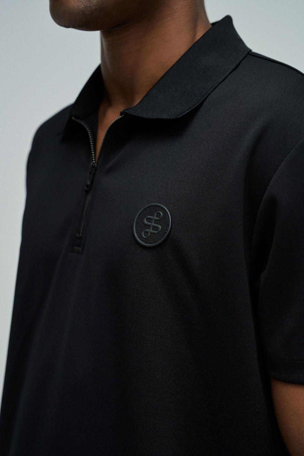 Polo Regular Fit Pique with Structure and Zip, Black, large image number 4