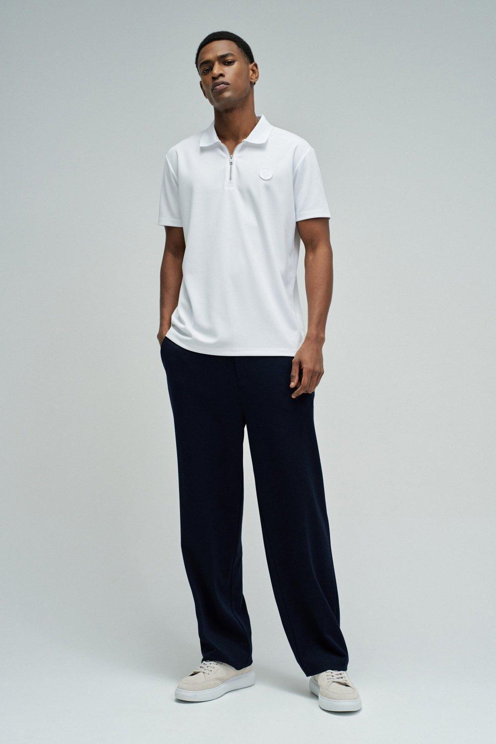 Polo Regular Fit Pique with Structure and Zip, White, medium