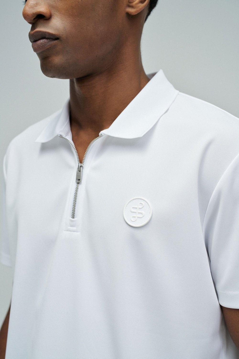 Polo Regular Fit Pique with Structure and Zip, White, large image number 4