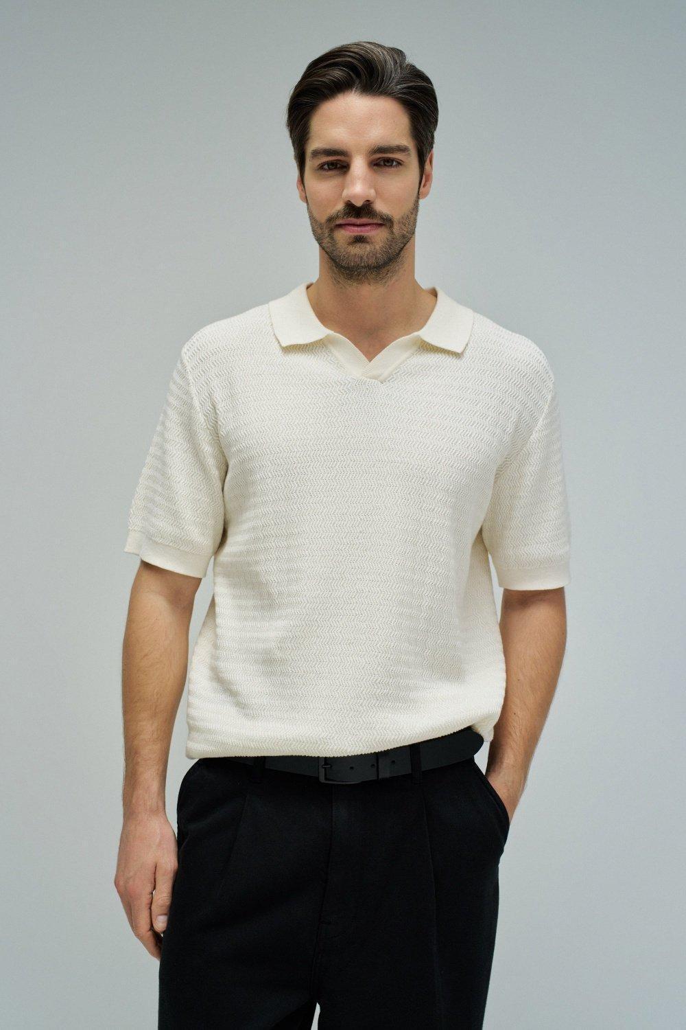 Knitted Mesh Polo, Pearl, medium