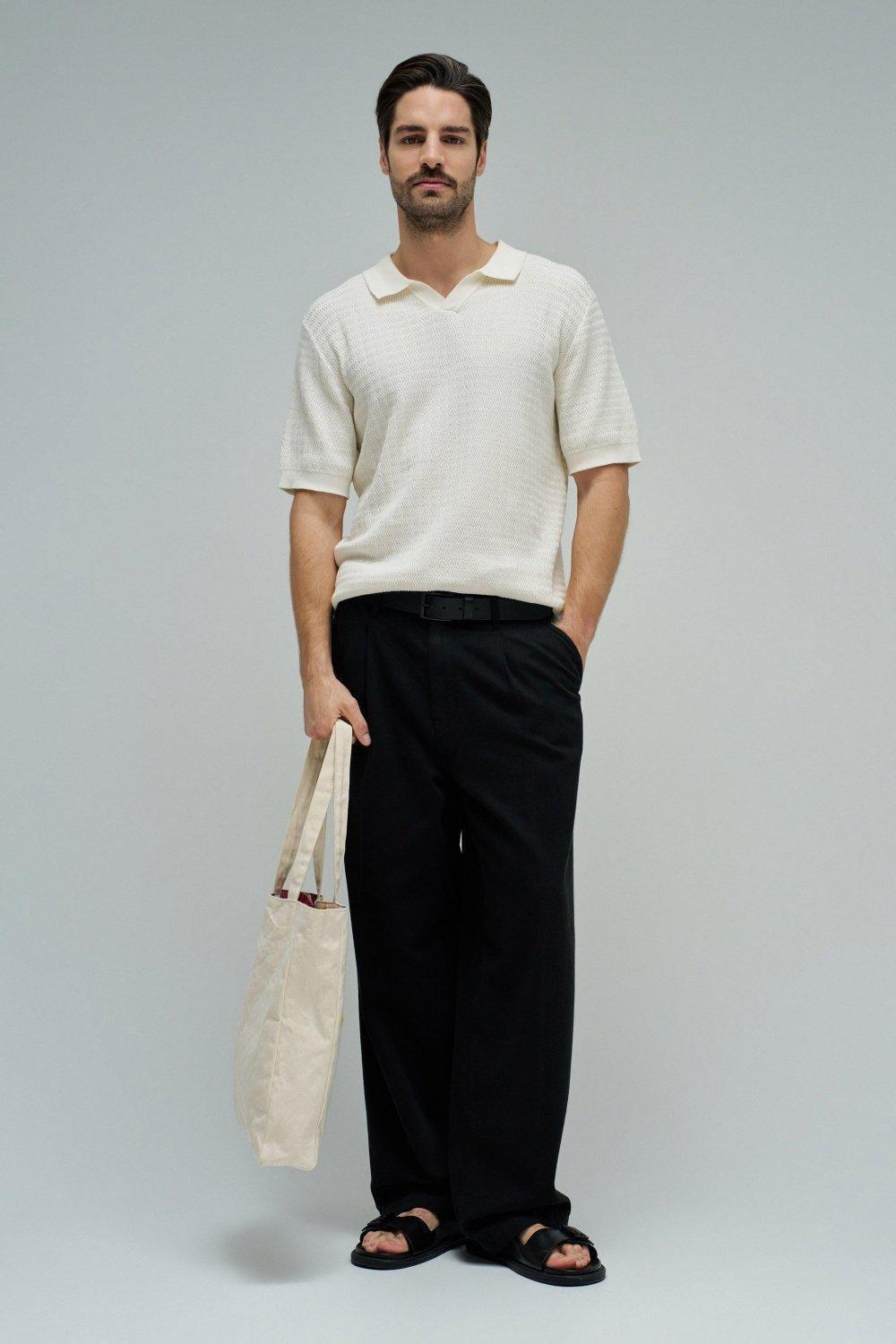 Knitted Mesh Polo, Pearl, medium