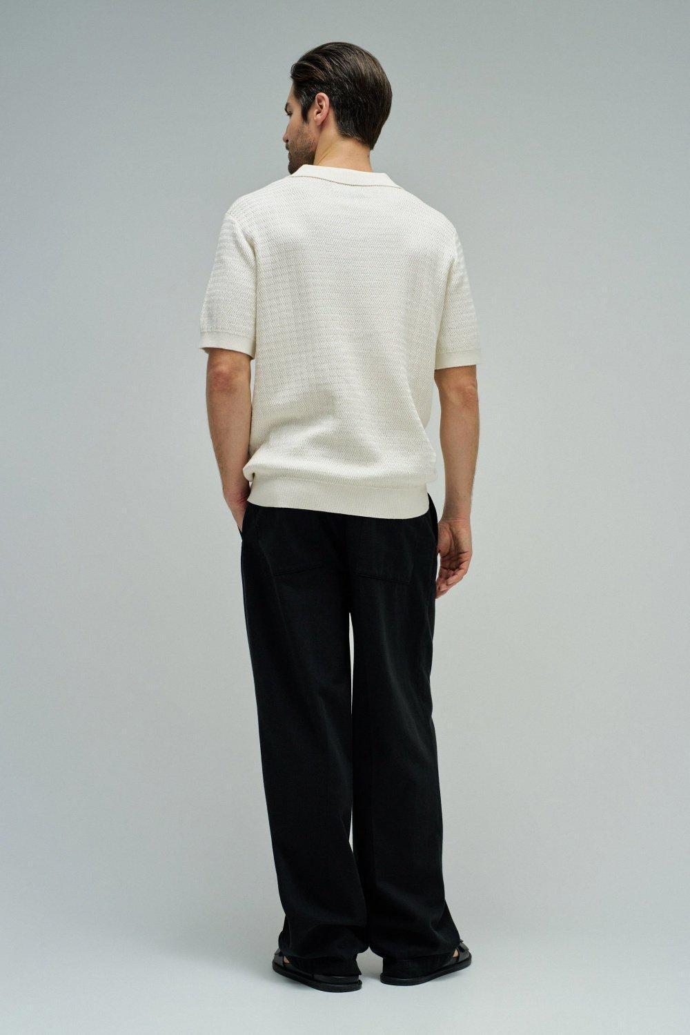 Knitted Mesh Polo, Pearl, large image number 3