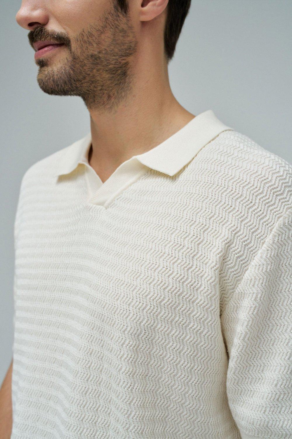 Knitted Mesh Polo, Pearl, large image number 4