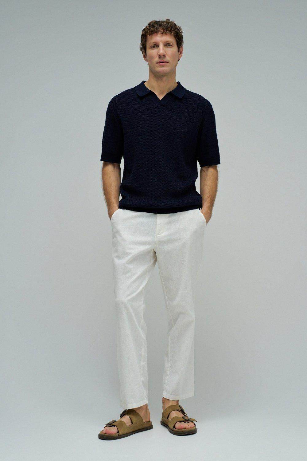 Knitted Mesh Polo, Navy, medium