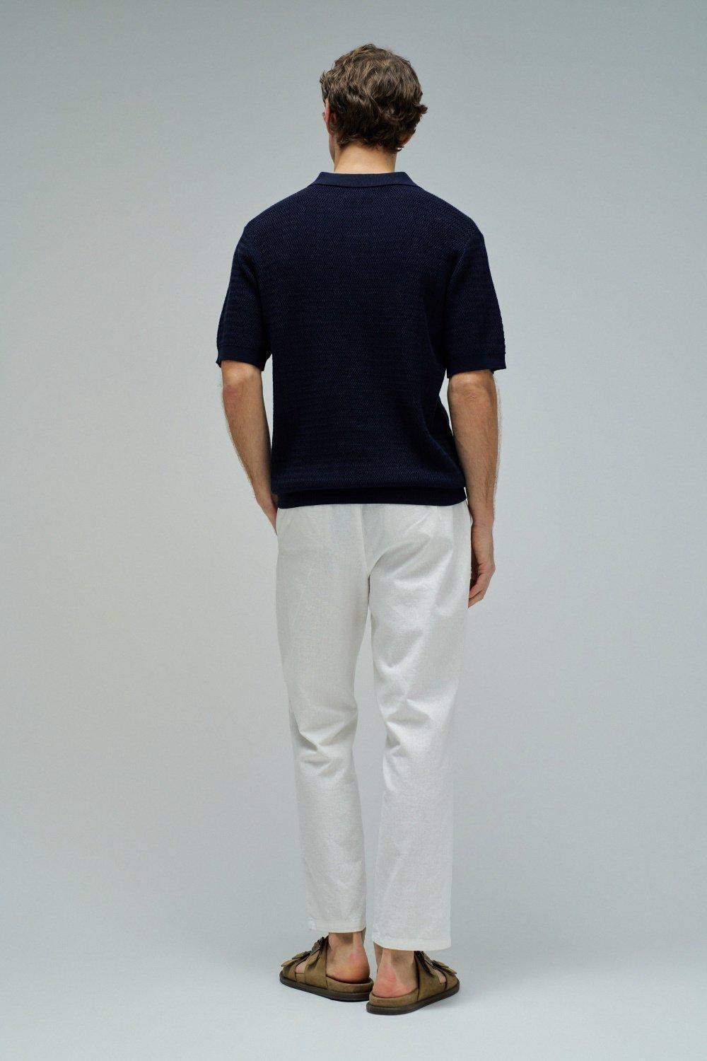 Knitted Mesh Polo, Navy, large image number 3