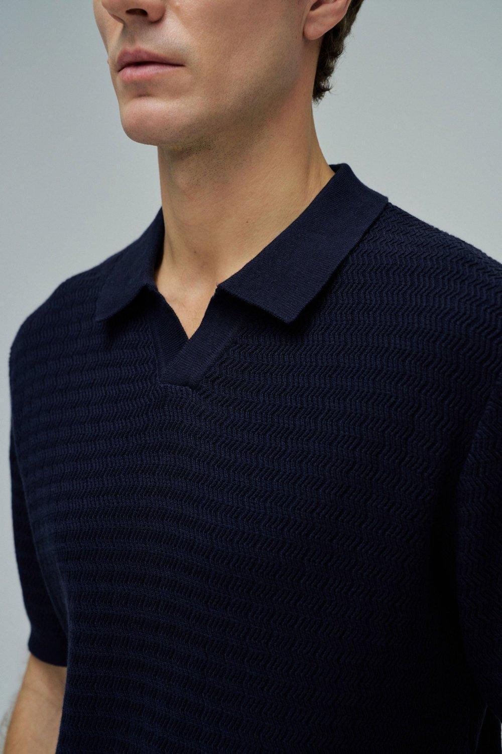Knitted Mesh Polo, Navy, large image number 4