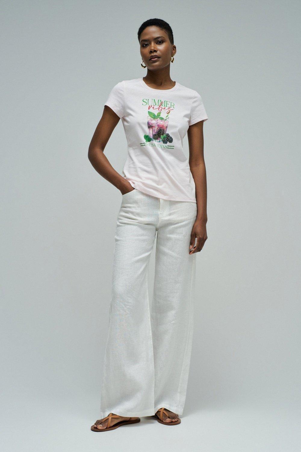 T Shirt With Print And Branding, Pink, medium