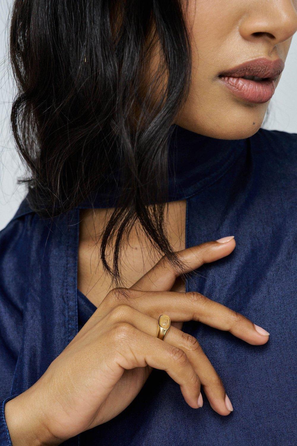 Adjustable Ring With Stone , Gold, medium